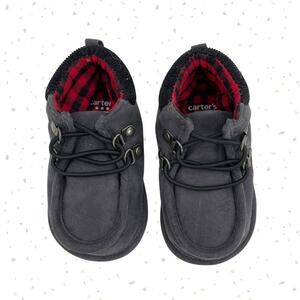Carter’s Baby Boots Grey Moccasin Red Buffalo Check Plaid Lining Shoes Size 6-9m